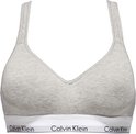Grijze Calvin Klein bralette met V-hals en witte tailleband met logo.
