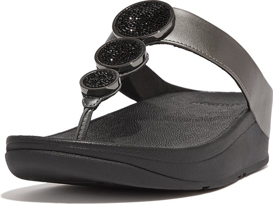 FitFlop Halo Bead-Circle Metallic Toe-Post Sandals ZWART - Maat 42