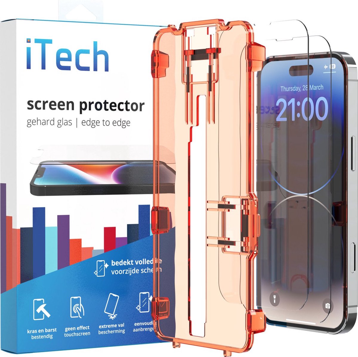 iTech EasyClick Transparant screenprotector - geschikt voor iPhone 14 Pro