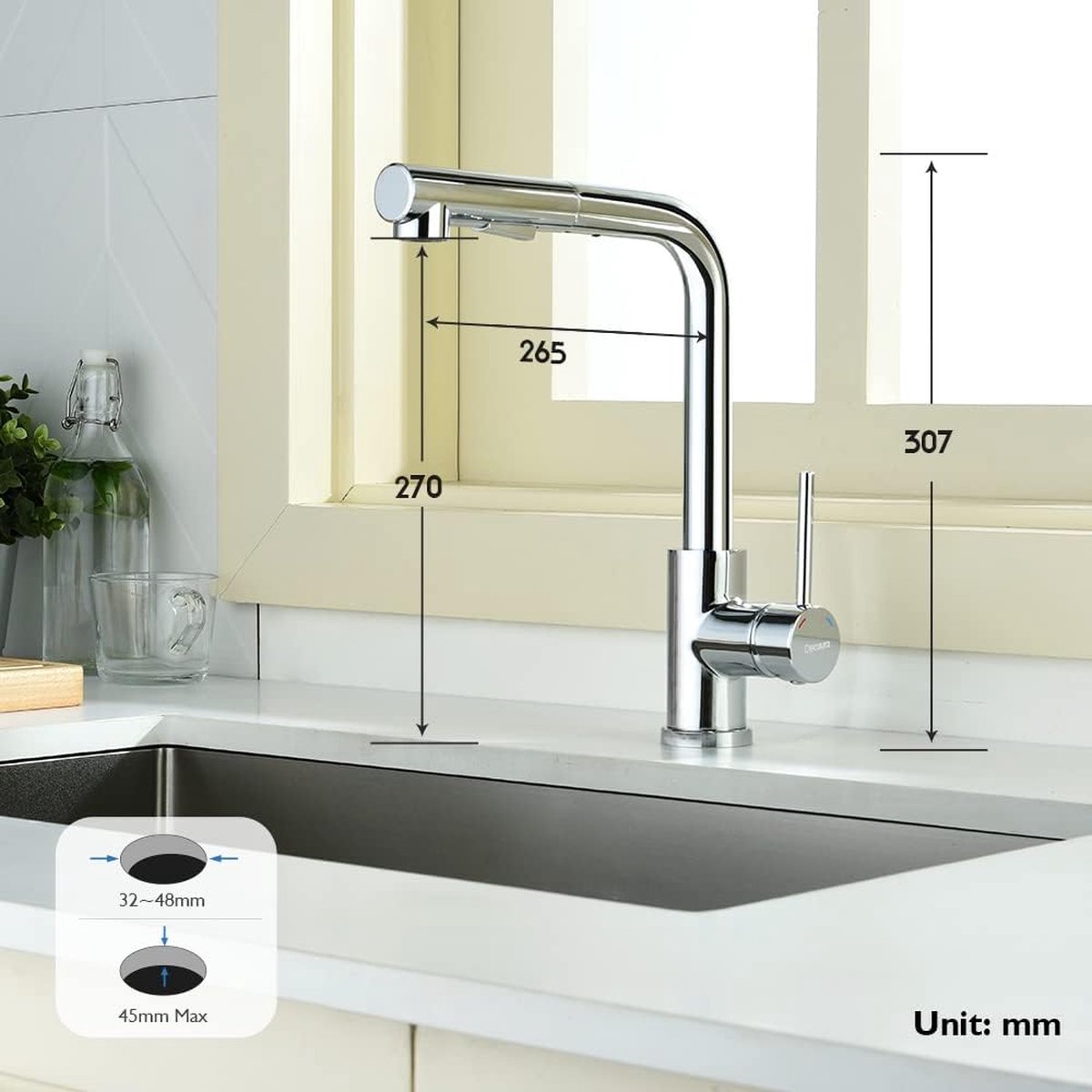 Süßren Kraan keuken, hogedruk keukenkraan uittrekbaar, spoelbakarmatuur met sproeier twee waterstraalsoorten, armatuur keuken 360° draaibaar, roestvrij stalen mengkraan keuken chroom Süßren Kraan keuken, hogedruk keukenkraan uittrekbaar, spoelbakarmatuur met sproeier twee waterstraalsoorten, armatuur keuken 360° draaibaar, roestvrij stalen mengkraan keuken chroom