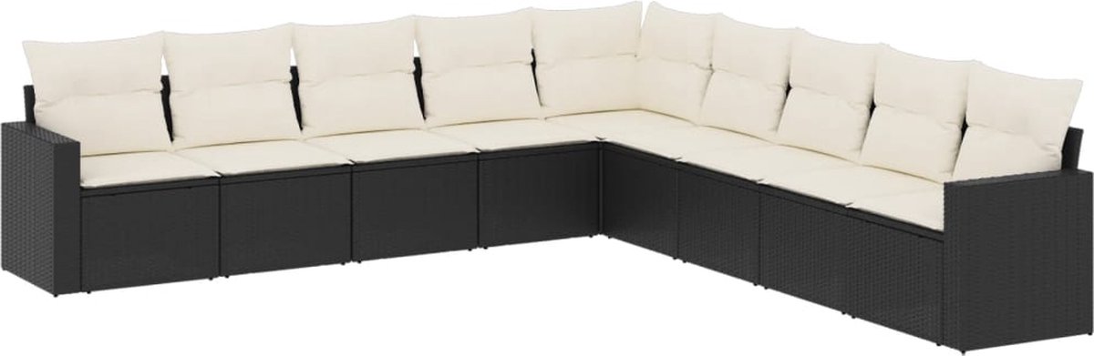 vidaXL 9-delige - Loungeset - met - kussens - poly - rattan - zwart