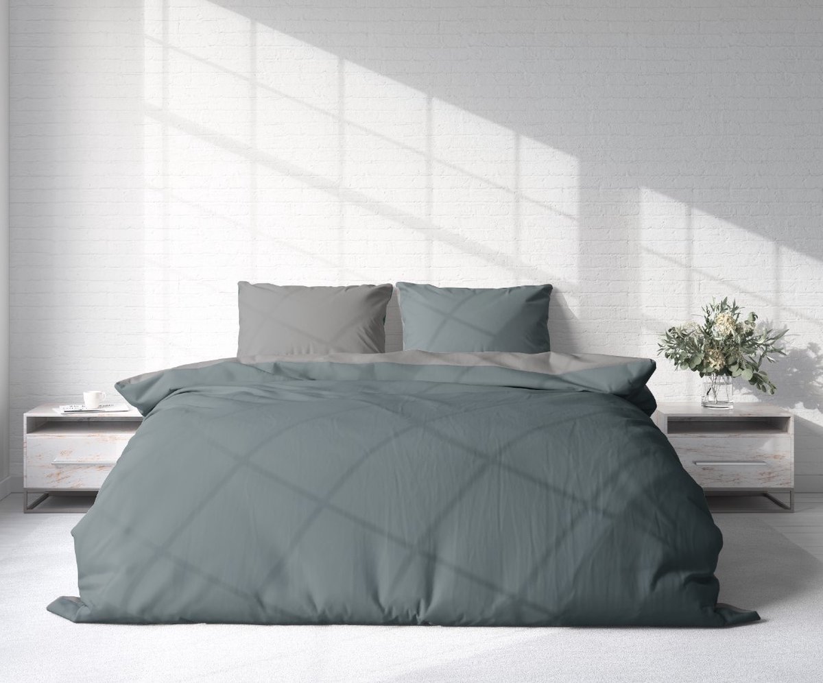 Dekbedovertrek Micropercal Lits-Jumeaux - 240 x 220cm - Effen Tweezijdig - Blauw Grijs