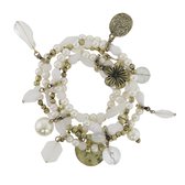 Behave - Bracelets de perles élastiques - Set de 5 - Crème, Wit, Or antique