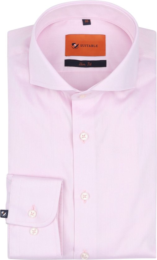 Suitable - Overhemd Twill Stretch Roze - Heren - Maat 42 - Slim-fit