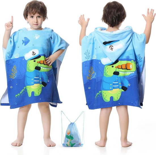 Poncho de bain pour enfants avec capuche, serviette en microfibre poncho pour enfants avec sac à cordon, serviette de plage douce et absorbante, serviette de bain, serviette de bain pour enfants pour filles, garçons