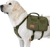 Hoppy Camper 3.0 Hondenharnas met tas, kamperen, wandelen, hondenrugzak voor middelgrote en grote honden, rugzak voor hondenrug, 2 hoofdvakken, 4 zijzakken, groen, L