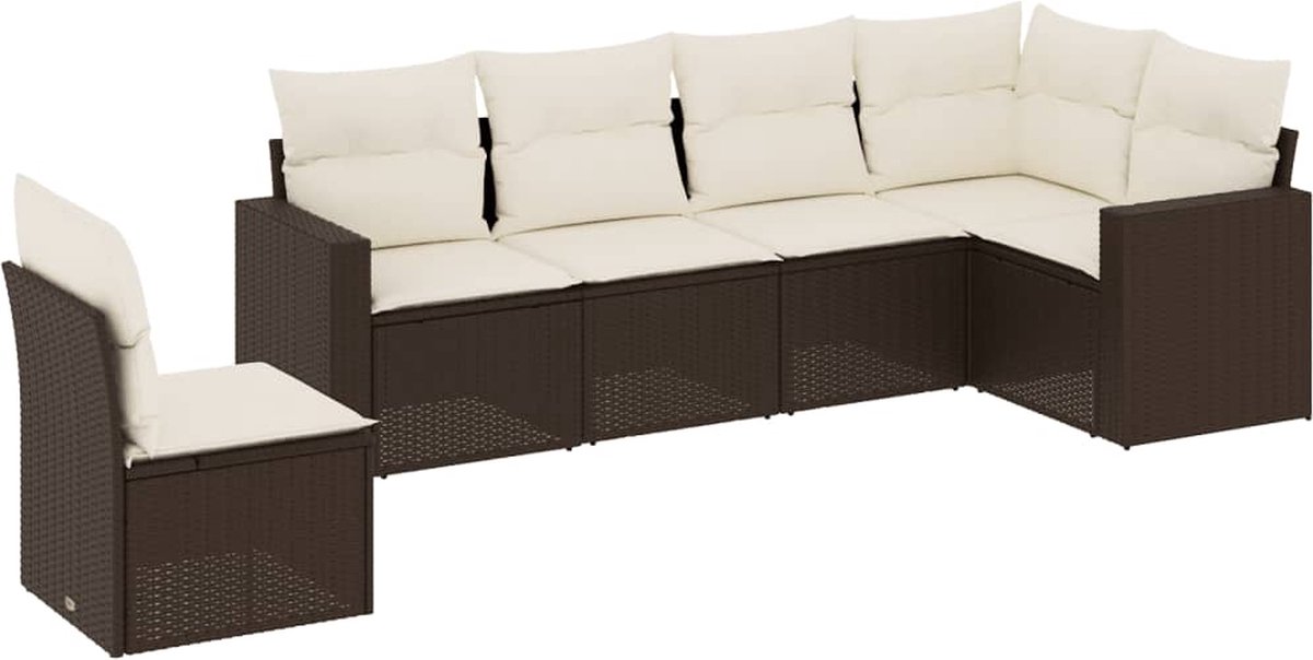 vidaXL 6-delige - Loungeset - met - kussens - poly - rattan - bruin