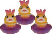 Rubber badeendje prinses - 3x - paars - badkamer fun artikelen - size 5 cm - kunststof - speelgoed eendjes
