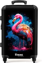 NoBoringSuitcases.com® - Koffer groot - Rolkoffer lichtgewicht - Gekleurde flamingo voor een verfexplosie - Reiskoffer met 4 wielen - Grote trolley XL - 20 kg bagage