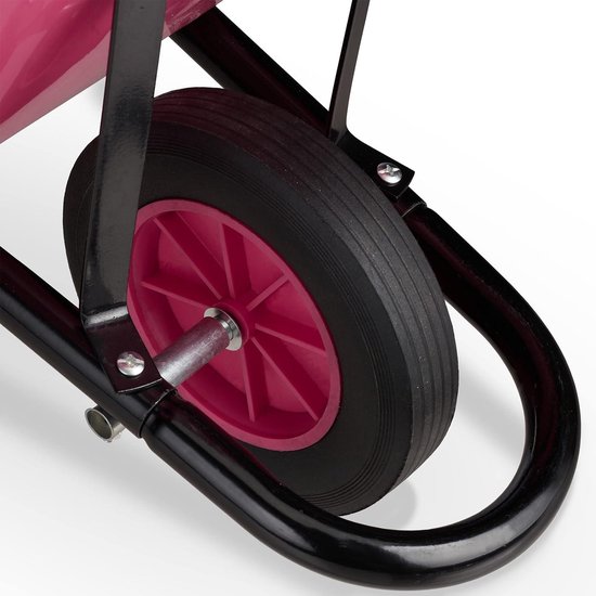 Kinderkruiwagen metaal met kunststof bak tot 10 kg tuinkruiwagen kind kruiwagen speelgoed felroze/zwart - Duurzaam en leuk speelgoed Kruiwagen van Relaxdays — afbeelding 4
