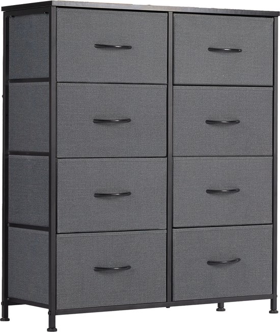 Commode - kast - opbergkast, 8 laden van stof met handgrepen - metalen frame ladenkast - grijs