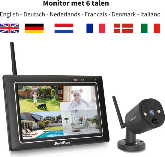 SecuFirst CWL401S/2 Draadloze 3 megapixel Beveiligingscamera met monitor - 7 inch touchscreen + 2 camera's - Zwart - Gratis app van Merkloos — afbeelding 4