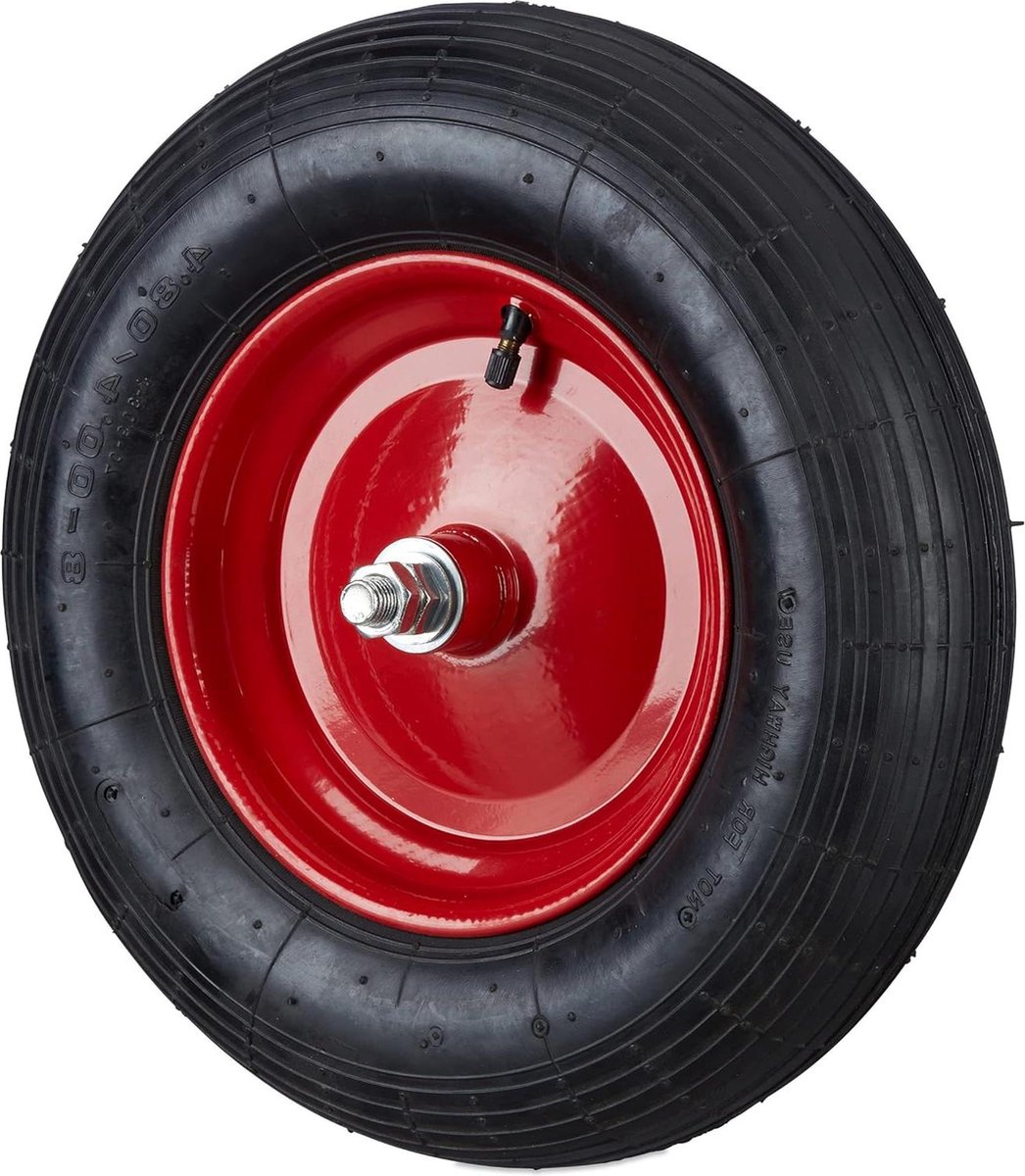 Kruiwagenwiel 4.80 4.00-8 luchtband met as tot 120 kg reservewiel kruiwagenband zwart-rood Kruiwagen