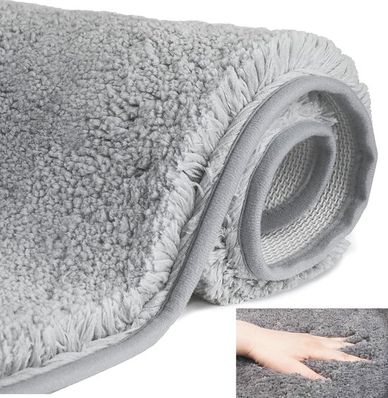 Zachte Microvezels Hoogpolige Badmat - Antislip - Machinewasbare Badmat met Waterabsorberende - Voor Badkuip - Douche en Badkamer - Grijs - 80x150 cm