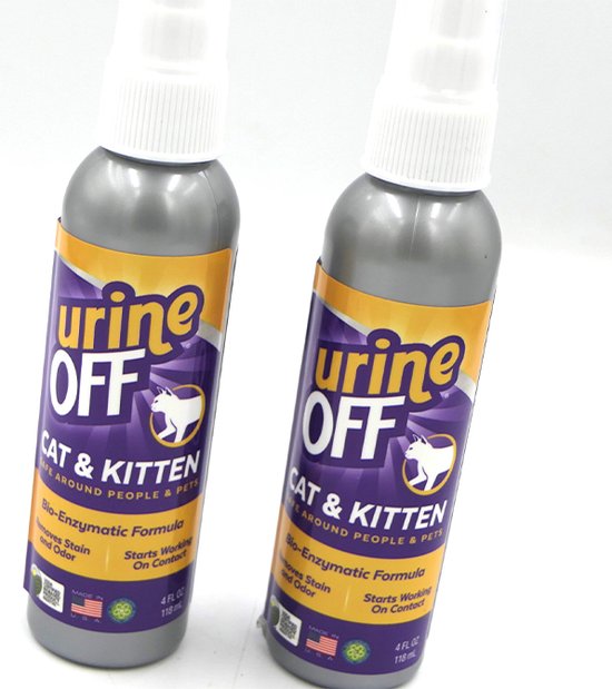 2 X urine OFF kat en kitten geur en vlekverwijderaar Bio enzymatisch 118 ml . Werking begint vanaf contact met vb vlekken