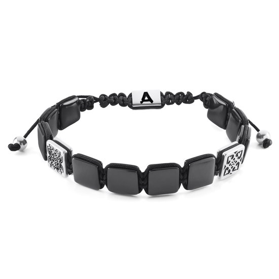 Elysian | Armband met Platte Zilverkleurige en Onyx Kralen