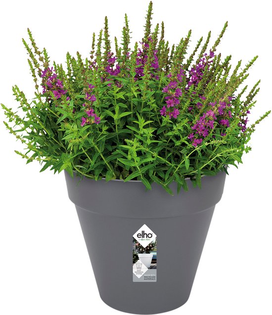 Elho Loft Urban Rond 20 - Pot De Fleurs pour Extérieur - Plastique 100% recyclé - Ø 19.3 x H 17.5 cm - Anthracite