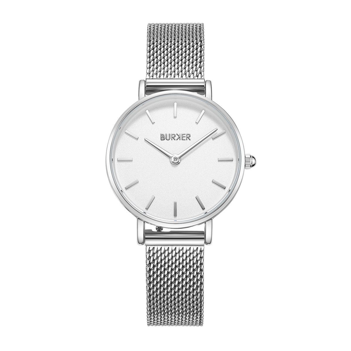 BURKER Ruby Petite Horloge Dames - Rond - Zilver Wit - Milanese Band - 28 mm
