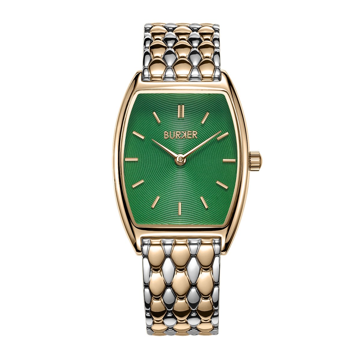 BURKER Grace Horloge Dames - Ovaal - Groen Goud Zilver - Schakelband - 25 mm