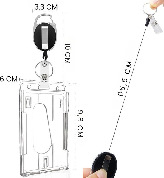 Porte-badge avec cordon de serrage - 2 pièces avec clip - Porte-clés rétractable - Porte-carte avec cordon
