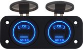 ProRide® 12V USB/USB C Stopcontact 4 Poorten - Tweevoudig Inbouw - QC3.0 - USB Autolader, Boot en Camper - Blauw