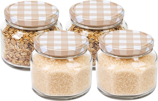 Hega Hogar Weckpot/voorraadpot Classico - 4x - 600 ml - kunststof- beige - D10 x H9 cm