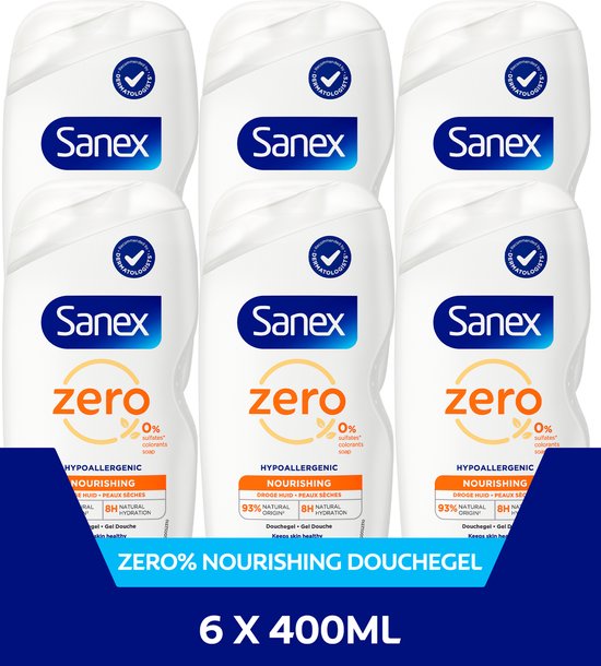 Sanex Zero% Droge Huid Douchegel - 6 x 400ml - Voordeelverpakking