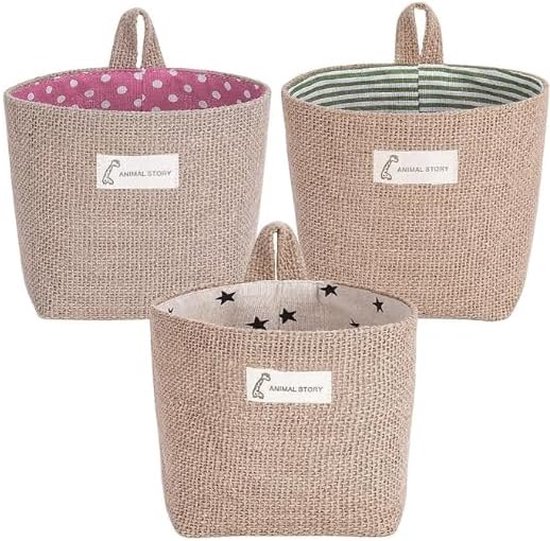TTBDDM 4 stuks katoenen linnen opbergtas, hangende opbergtas, opvouwbare opbergmand met handvat, 4 kleuren, voor het opbergen van cosmetica, sleutels, speelgoed TTBDDM 4 stuks katoenen linnen opbergtas, hangende opbergtas, opvouwbare opbergmand met handvat, 4 kleuren, voor het opbergen van cosmetica, sleutels, speelgoed
