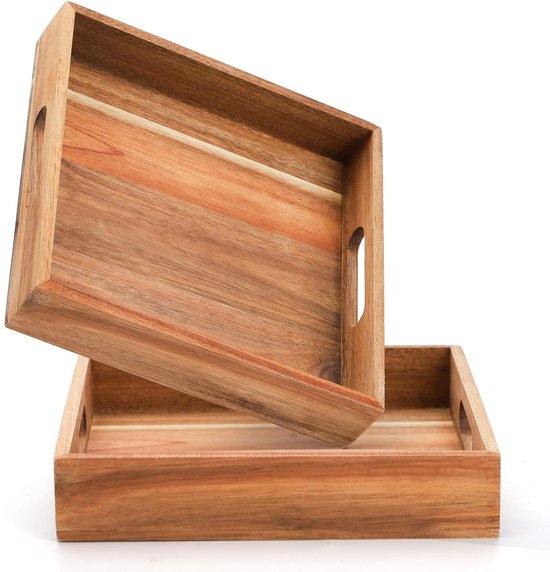 NEWFUN 4 ronde houten borden, snackborden, 25 cm, borden van acaciahout