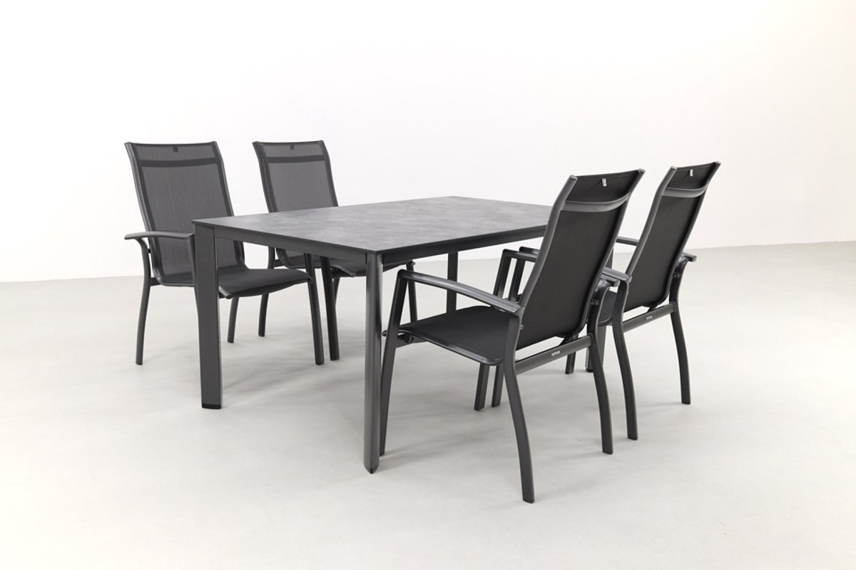 Kettler Legato/Edge stapelbare aluminium tuinset voor 4 personen 160x95 cm. - Antraciet