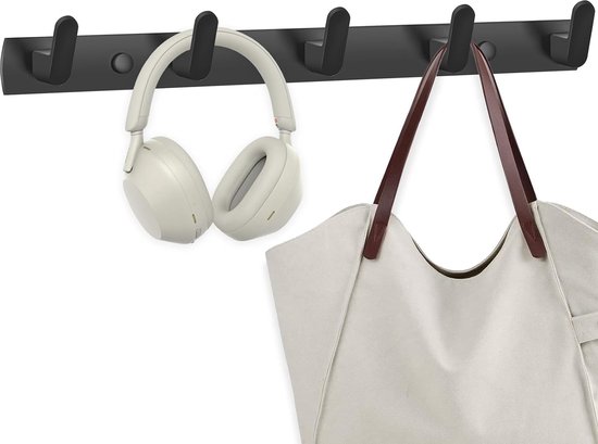 Haaklijst Kledinghaken, Garderobehaken, Wandgarderobe, Met 6 Metalen Haken, Voor Woonkamer, Badkamer, Keuken, Hal, Slaapkamer, Wit-Zilver