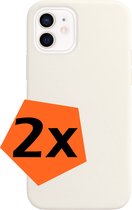 Hoesje Geschikt voor iPhone 12 Hoesje Siliconen Cover Case - Hoes Geschikt voor iPhone 12 Hoes Back Case - 2-PACK - Wit