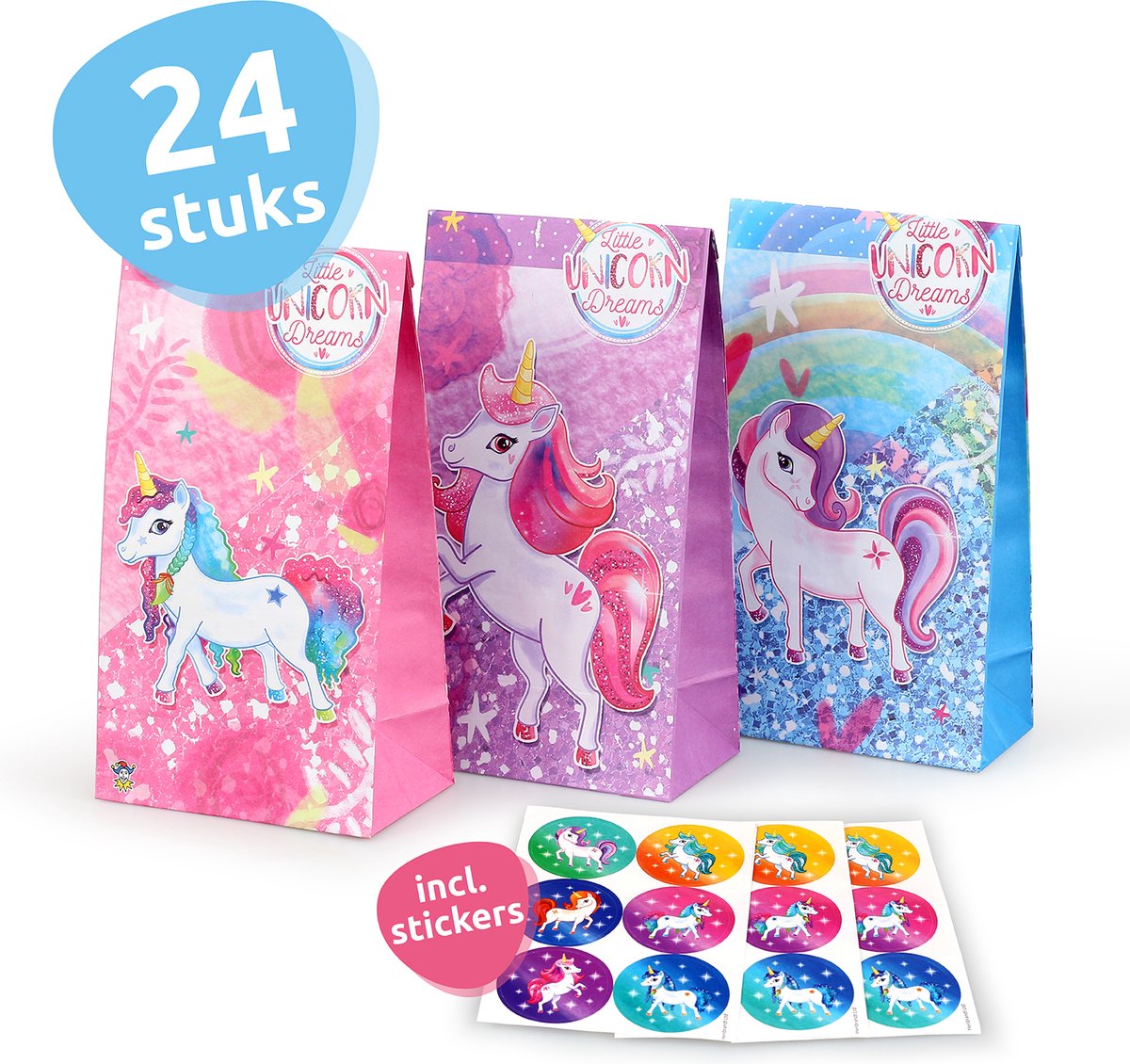 Isa's Friends® Uitdeelzakjes + Stickers - Unicorns - 24 stuks - Stevig Papier - Traktatie zakjes
