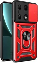 Xiaomi Redmi Note 13 Pro 4G Hoesje - MobyDefend Pantsercase Met Draaibare Ring - Rood - GSM Hoesje - Telefoonhoesje Geschikt Voor Xiaomi Redmi Note 13 Pro 4G