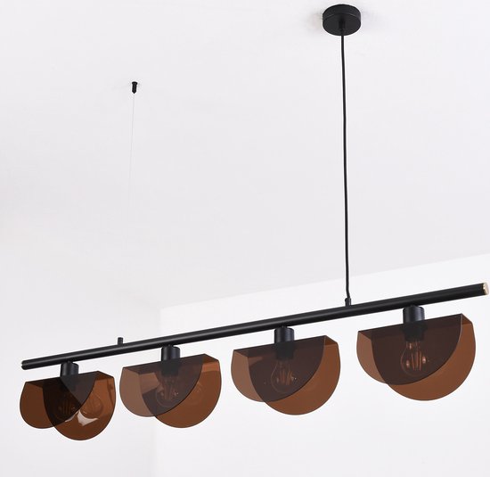 Suspension noire avec abat-jour fumés, 4 lumières - Morandi