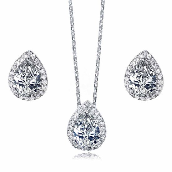 Druppel Ketting met oorbellen - 40 + 6 cm - Valentijnsdag - Moederdag Cadeau - Geschenkset Vrouwen - Cadeau voor Vrouw - Verjaardagscadeau - Cadeau - Geschenk voor haar - Kerst Cadeau - Juwelia