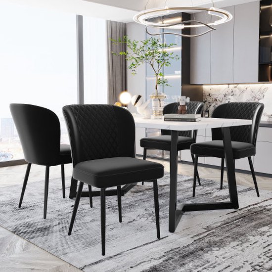 Chaise de salle à manger (4 pièces), noire, chaise design rembourrée avec dossier, assise en velours, structure en métal