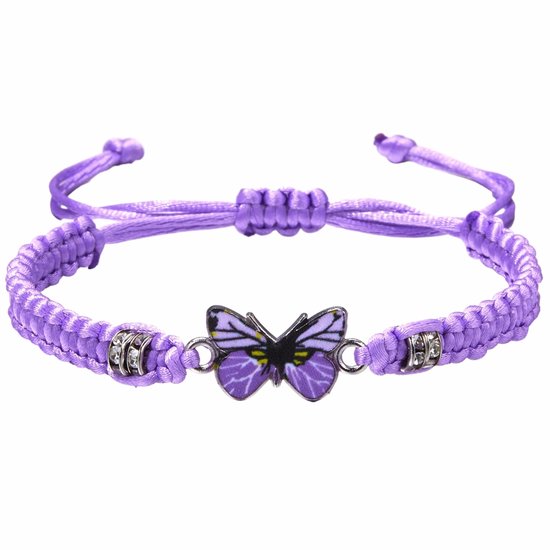 Fako Bijoux® - Bracelet Papillon - Nylon - 12x18mm - Ajustable - 16-23cm - Violet