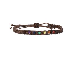 Bela Donaco - Enkelbandje Bohemian B4 – multi stone & color – Vintage bruin leer