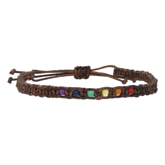 Bela Donaco - Bracelet de cheville Bohème B4 – multi pierre & couleur – Cuir marron Vintage