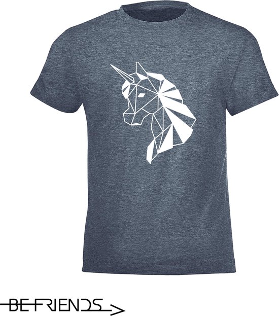 Be Friends T-Shirt - Unicorn - Kinderen - Denim - Maat 4 jaar