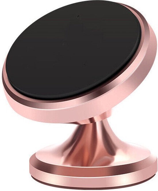 Gouden magnetische telefoonhouder met ronde zwarte houder.