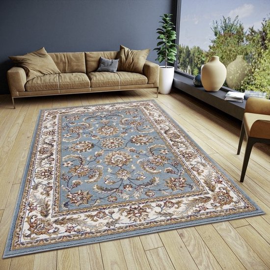 Flycarpets Klassiek Mint (lichtblauw) / Creme Vloerkleed Reni - 80x240 cm - Oosters motief - Perzisch Tapijt Laagpolig - Loper