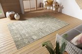 Flycarpets Luxor Vintage Buitenkleed Zwart / Creme - Vloerkleed Buiten - Laagpolig Tuinkleed, Tuintapijt, Buitentapijt - 160x235 cm