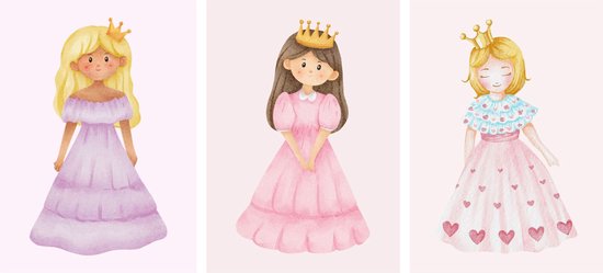 Poster - Kinderkamer - Prinsessen - Muurdecoratie - A4 - Eigen design en print - Set van 3