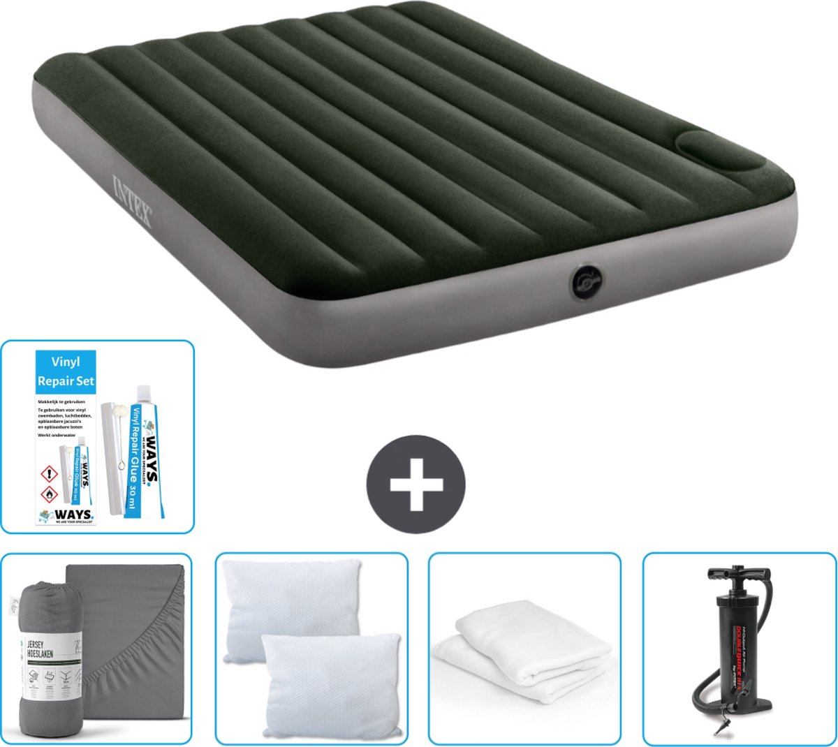Intex Luchtbed - 2-Persoons - 152 x 203 x 25 cm - Groen - Accessoires CB9