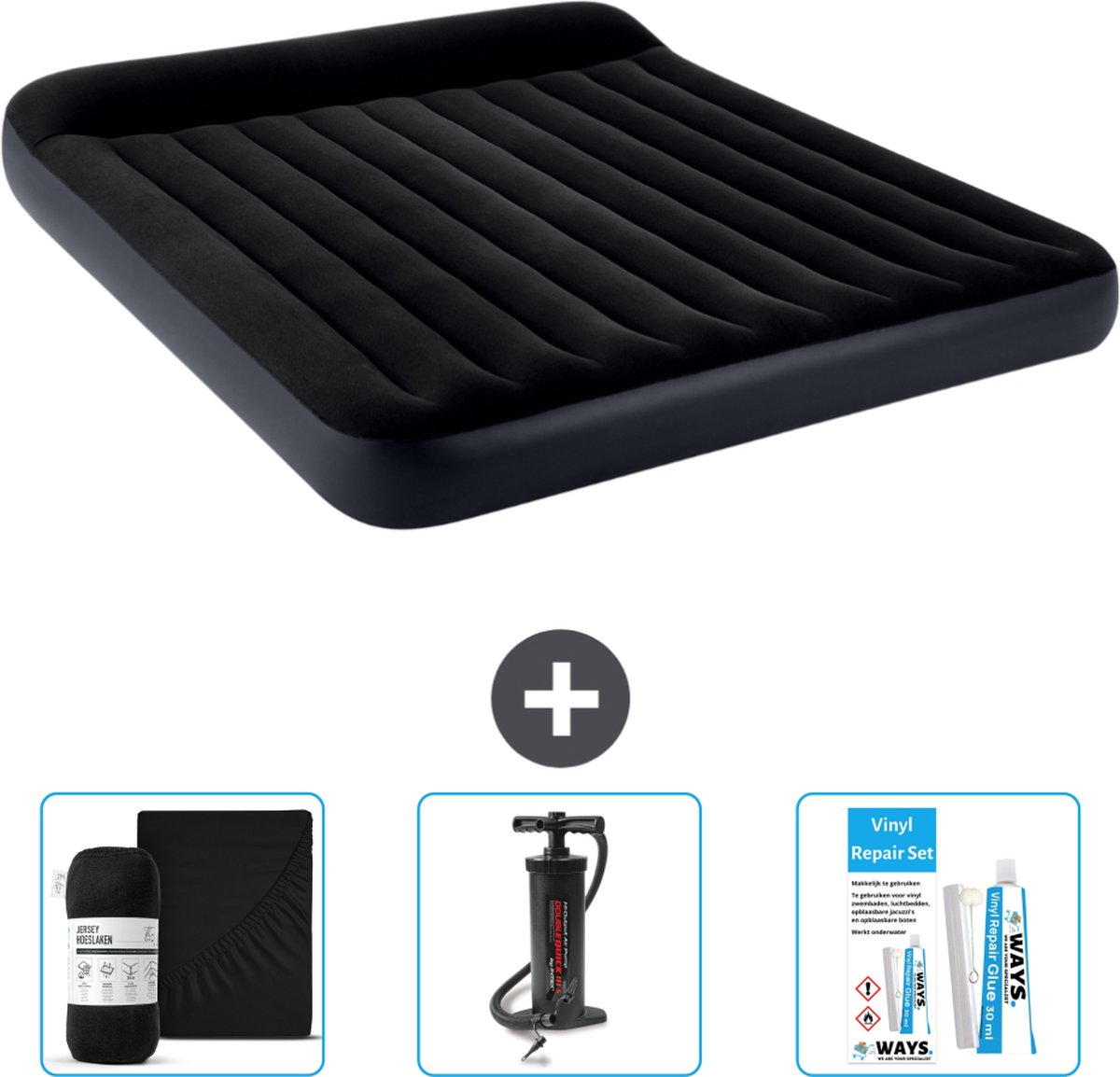 Intex Luchtbed - 2-Persoons - 183 x 203 x 25 cm - Donkerblauw - Inclusief Hoeslaken - Pomp en Reparatieset
