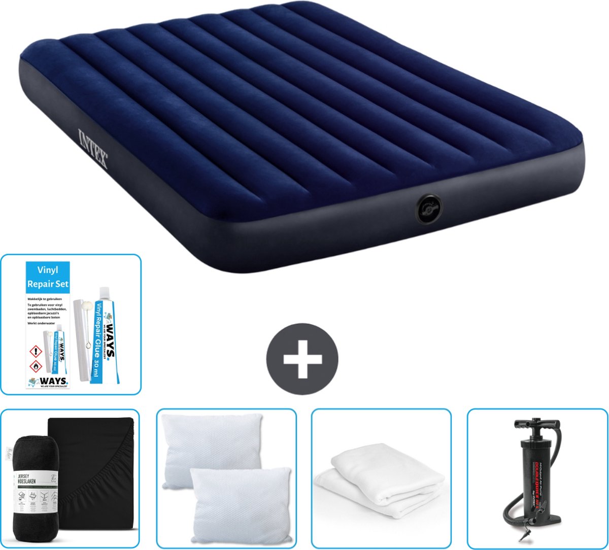 Intex Luchtbed - 2-Persoons - 152 x 203 x 25 cm cm - Blauw - Inclusief Hoeslaken - Kussen - Pomp - Reparatieset en Kussenbeschermer