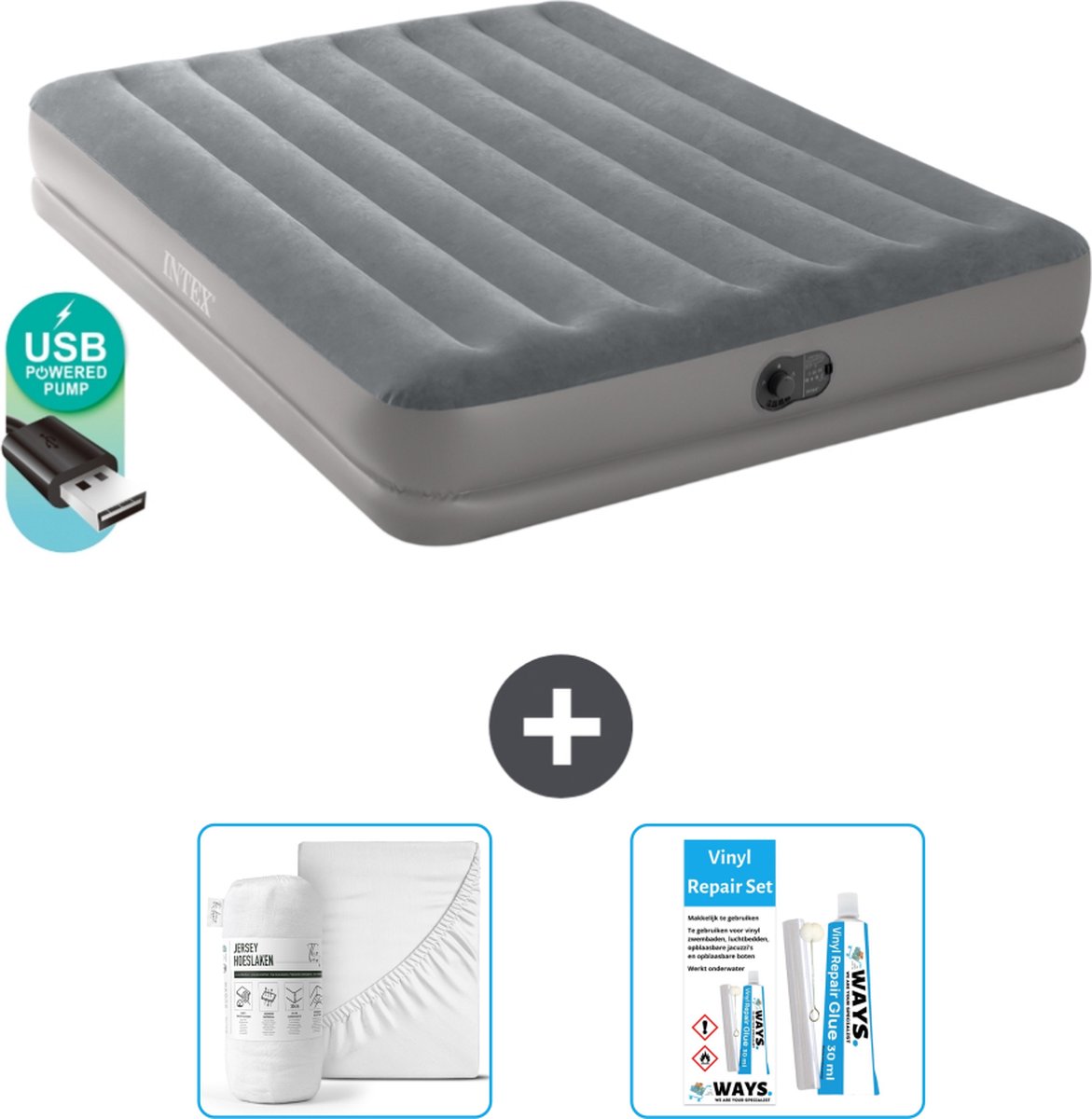 Intex Luchtbed - 2-Persoons - 152 x 203 x 30 cm - Grijs - Inclusief pomp - Accessoires CB16