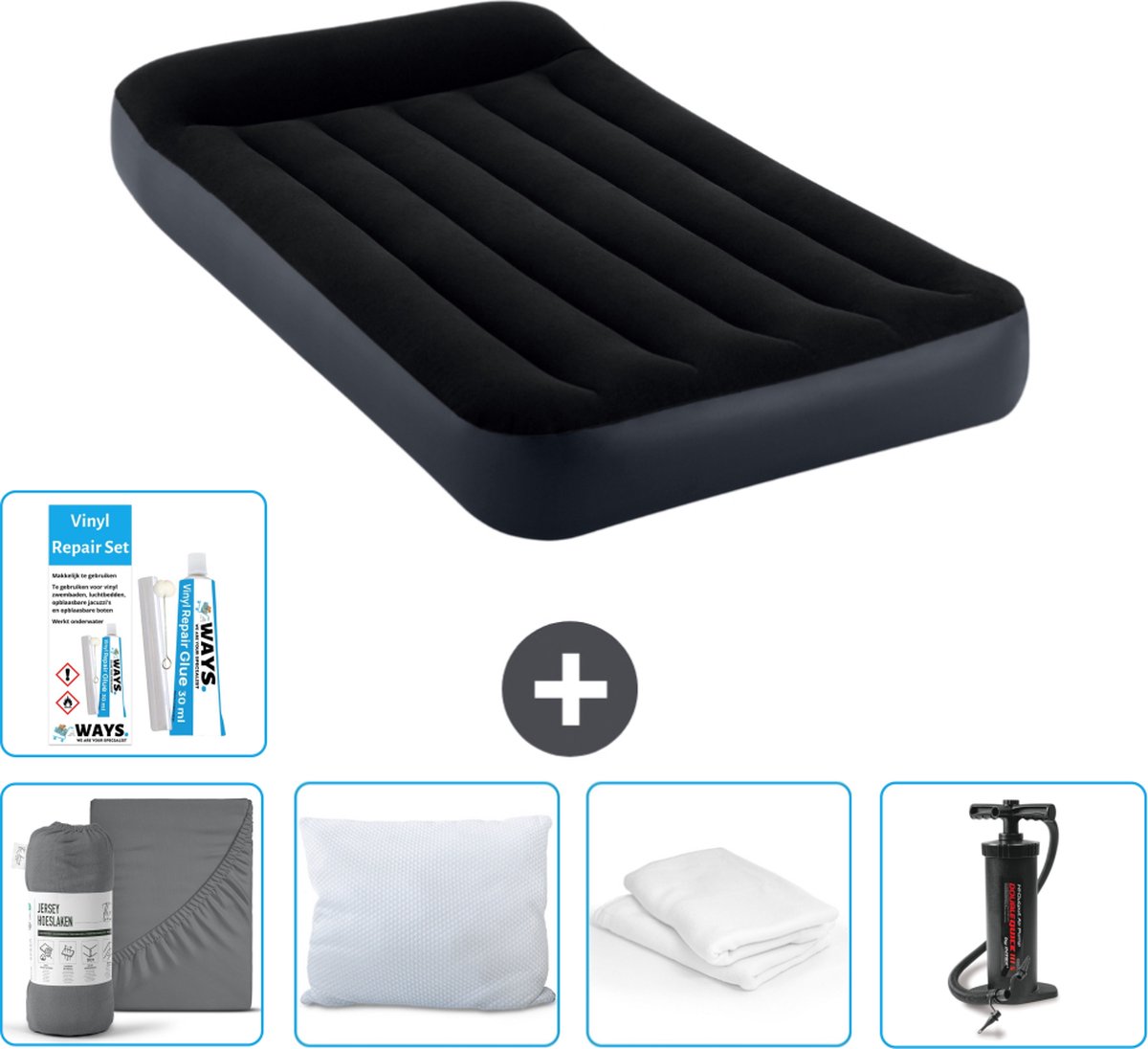 Intex Luchtbed - 1-Persoons - 99 x 191 x 25 cm - Donkerblauw - Inclusief Accessoires CB9